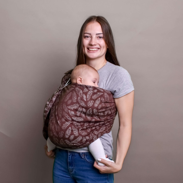 Слінг з кільцями бавовна жакард шоколадний Feathers