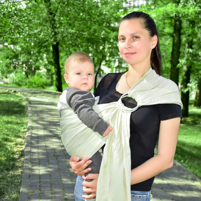 Слінг з кільцями бежевий (льон з бавовною)