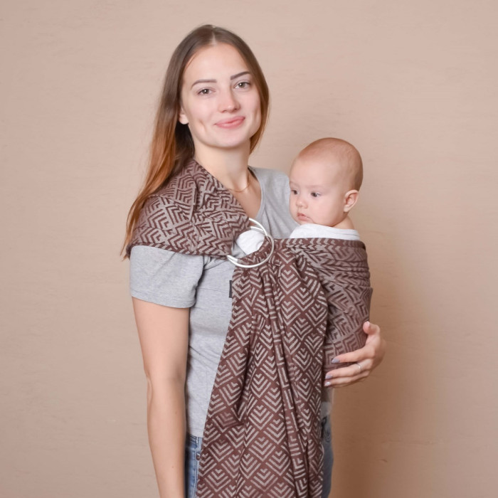 Слінг з кільцями жакардовий шоколадний Geometry