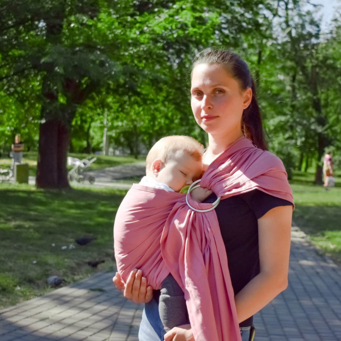 Слінг з кільцями рожевий (льон з бавовною)