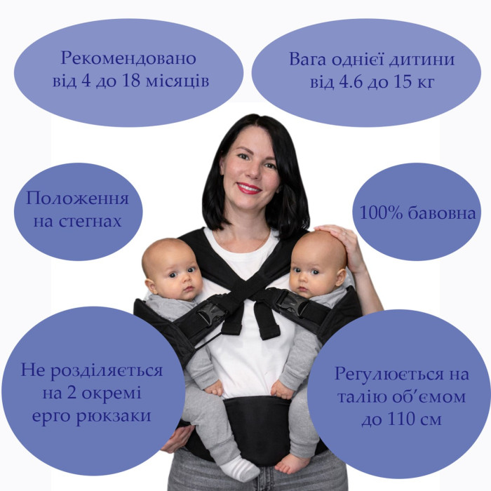 Ерго рюкзак для близнюків сірий