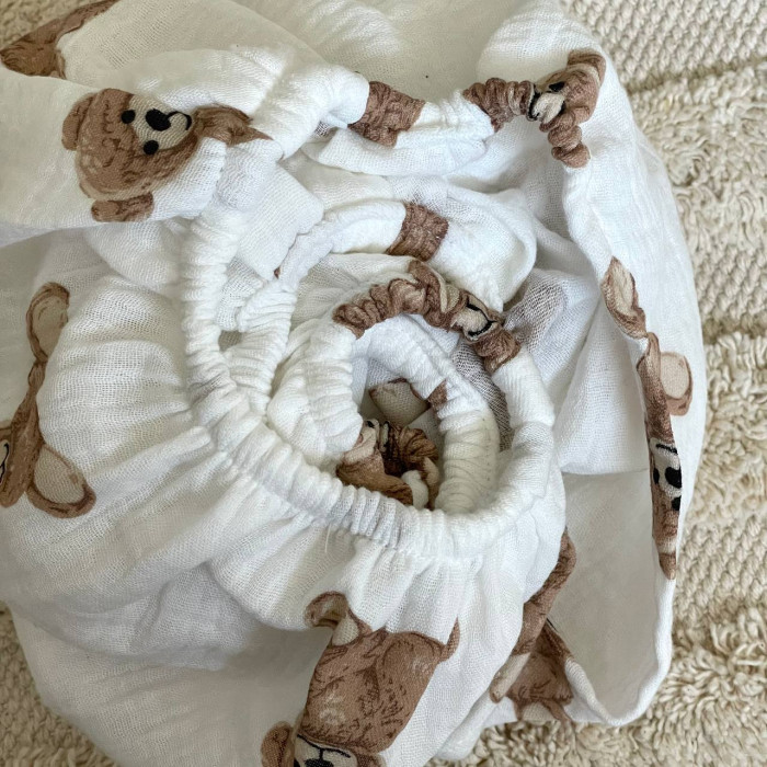 Простирадло у візочок муслін Teddy на білому