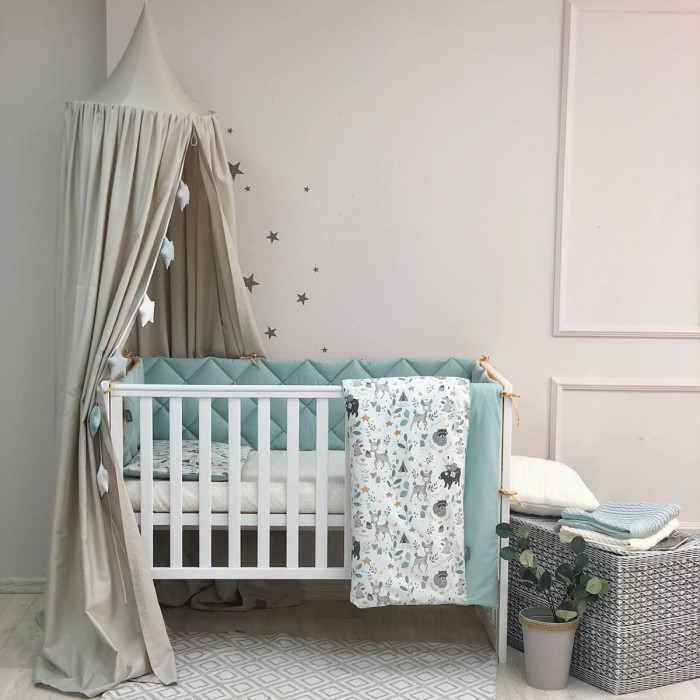 Комплект постільної білизни для новонародженого Baby Mix Bamby з друзями, колір мятний