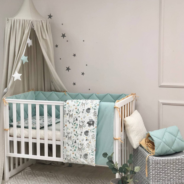 Комплект постільної білизни для новонародженого Baby Mix Bamby з друзями, колір мятний