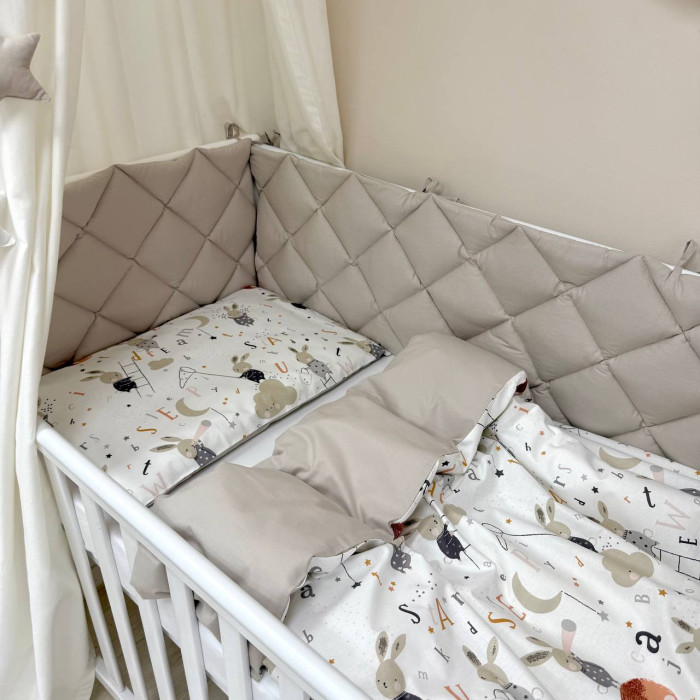 Комплект постільної білизни для новонародженого Baby Mix Зайці на драбинці бежевий