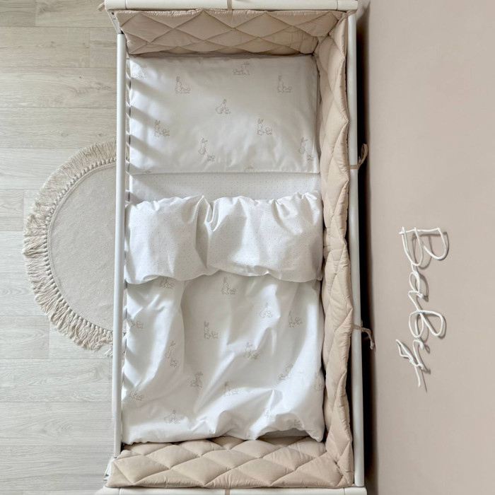 Комплект постільної білизни для новонародженого Baby Dream New Зайка із собачкою бежевий/бежевий