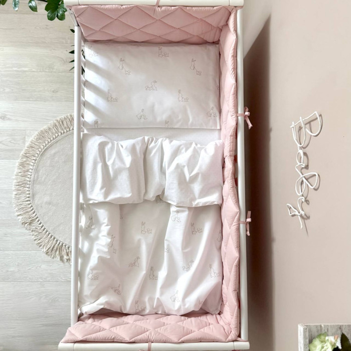 Комплект постільної білизни для новонародженого Baby Dream New Зайка із собачкою бежевий/пудра