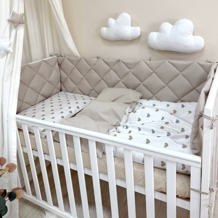 Комплект постільної білизни для новонародженого Baby Mix Сіро-бежеві сердечка