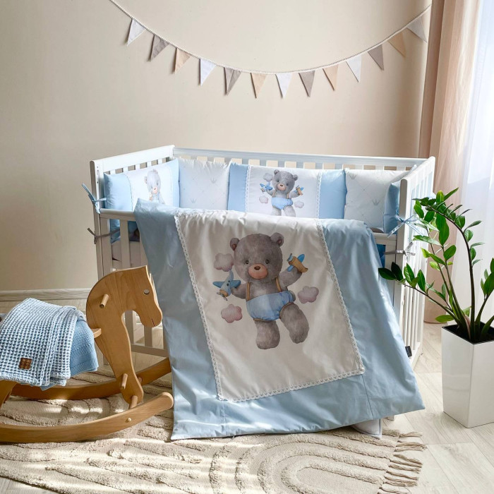 Комплект постільної білизни для новонародженого Kids toys Ведмедик блакитний NEW