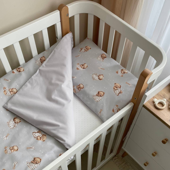 Змінна постіль Baby Mix Ведмедик у ковдрі на сірому