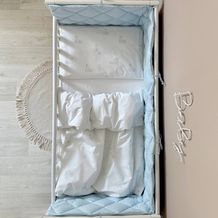 Комплект постільної білизни для новонародженого Baby Dream New Зайка із собачкою бежевий/блакитний