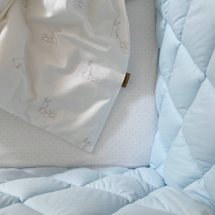 Комплект постільної білизни для новонародженого Baby Dream New Зайка із собачкою бежевий/блакитний