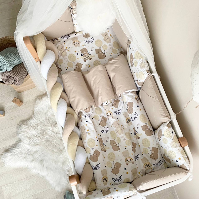 Комплект постільної білизни для новонародженого Happy night Ведмедик з кульками, колір бежевий
