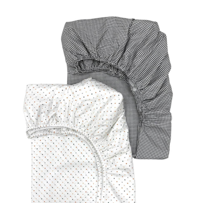 Простирадло дитяче 2шт 90х200 поплін клітинка чорна+горох синьо-теракотовий