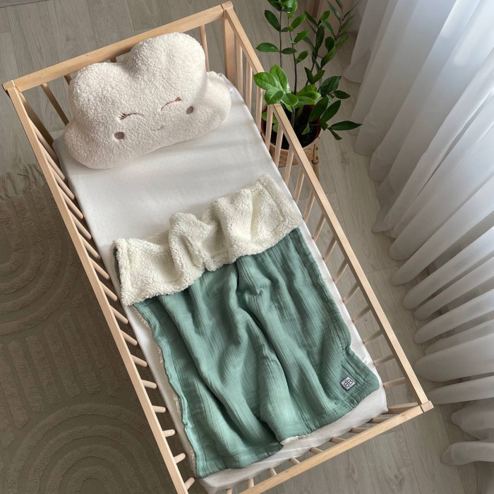 Плед муслін на хутрі Teddy малахіт