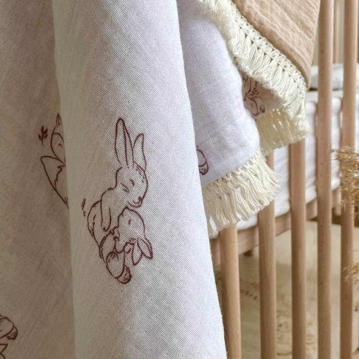 Плед муслін жатка Обіймашки бежевий з бахромою