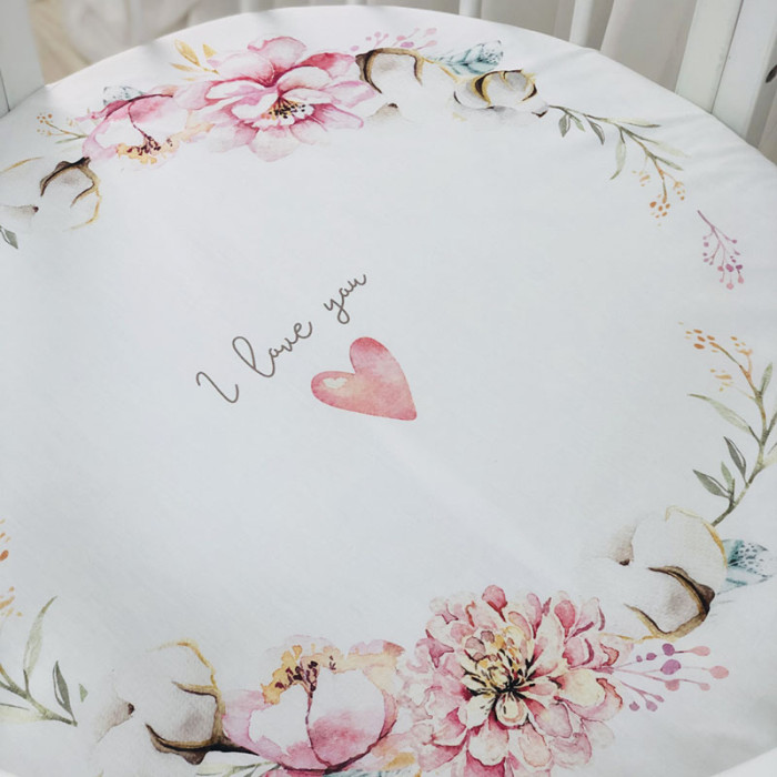 Простирадло дитяче коло з друком Heart and flowers 70х70