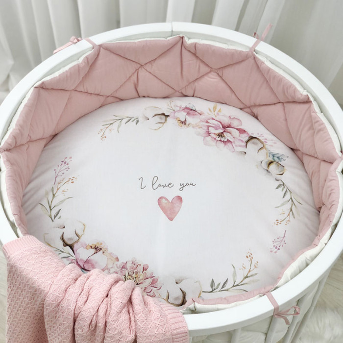 Простирадло дитяче коло з друком Heart and flowers 70х70