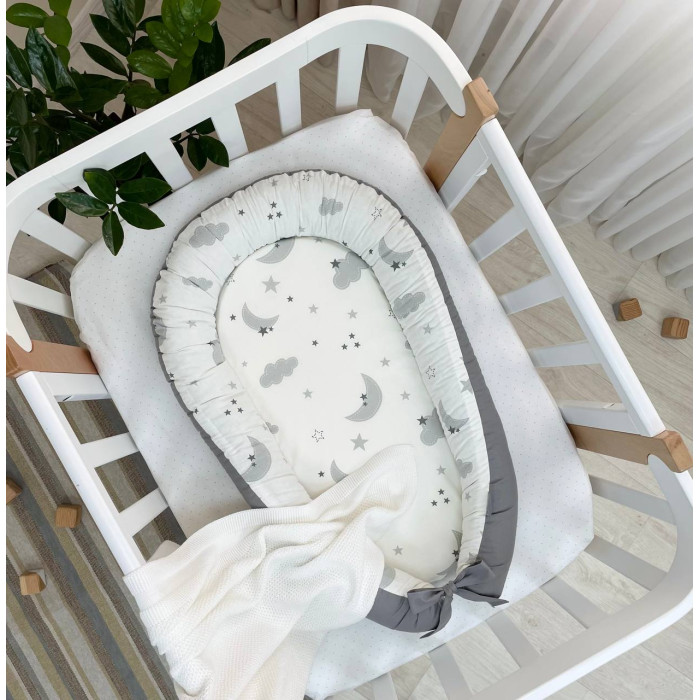 Кокон Baby Design Хмаринки сірі з місяцем