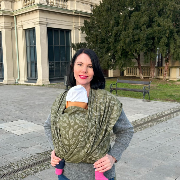 Тканий жакардовий слінг шарф темна оливка Feathers Розмір 5